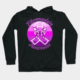 Fibromyalgia Awareness Retro Sunset Mystic Ribbon and Butterfly Hoodie